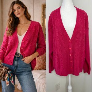 Vintage Image Cable Knit Plunge Cardigan 1x